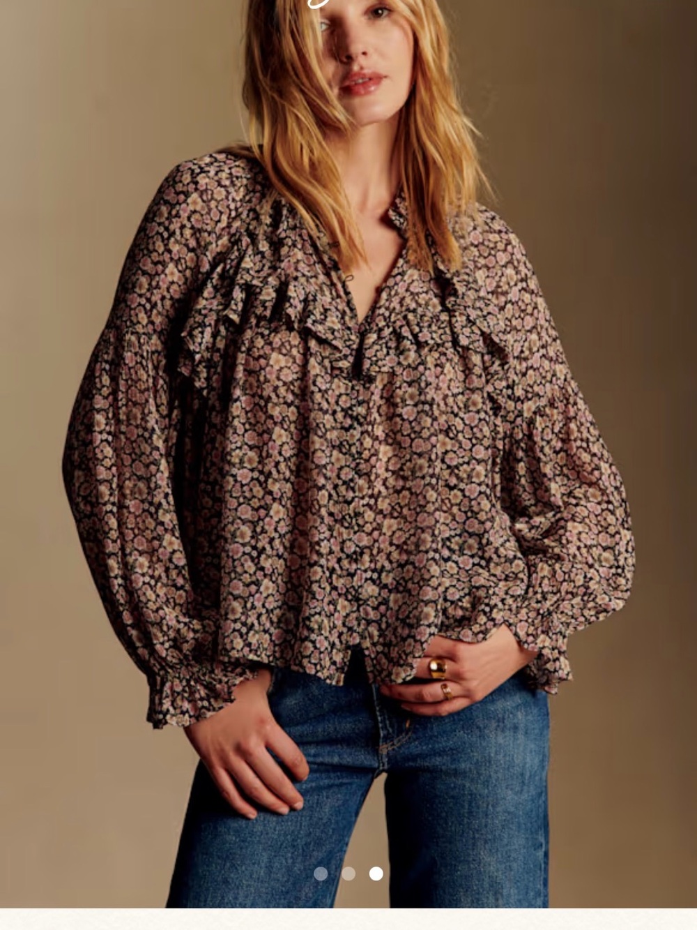 Sezane Black and Pink Floral Ruffle Blouse - fall 2025